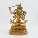 Fine Quality 10" Manjushri / Jameplyang Statue Fully Gold Gilded with Antique Finish and Hand Painted - Face from Patan, Nepal