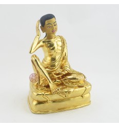 Finely Hand Carved Gold Gilded with Face Painted Hand Carved 7.25" Guru Milarepa Copper Statue