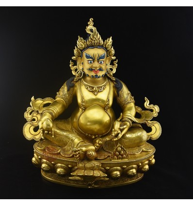 Hand carved 17" Yellow Dzambhala Statue From patan, Nepal.