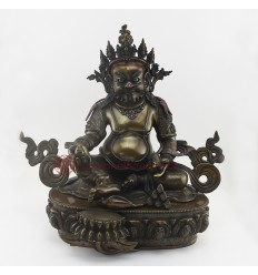 Fine Hand Carved Oxidized Copper 16.5" Yellow Dzambhala Statue From Patan, Nepal