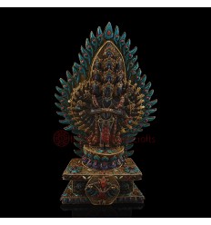 Electro Gold Plated Copper Alloy with Siko Design 15" 1000 Armed Avalokiteshvara / Chenrezig Statue