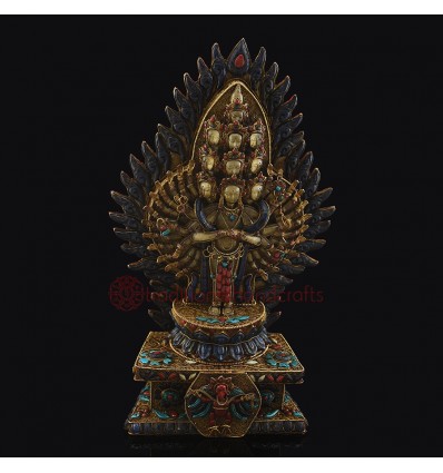 Electro Gold Plated Copper Alloy with Siko Design 15" 1000 Armed Avalokiteshvara / Chenrezig Statue