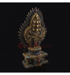 Electro Gold Plated Copper Alloy with Siko Design 15" 1000 Armed Avalokiteshvara / Chenrezig Statue