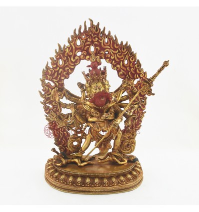 Hand Made 24 Karat Gold Gilded and Hand Painted Face 13.5" Chakrasamvara Statue