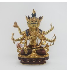 Fine Quality Hand Carved Gold Face Painted 9.5" Namgyal Copper with Partly Gold Gilded Statue Nepal