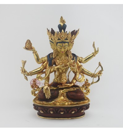 Fine Quality Hand Carved Gold Face Painted 9.5" Namgyal Copper with Partly Gold Gilded Statue Nepal