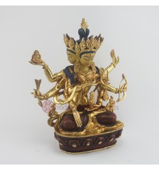 Fine Quality Hand Carved Gold Face Painted 9.5" Namgyal Copper with Partly Gold Gilded Statue Nepal