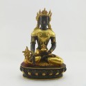 Fine Quality 10" Crowned Medicine Buddha Oxidized Antiquated Gold Gilded Copper Statue 