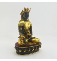 Fine Quality 10" Crowned Medicine Buddha Oxidized Antiquated Gold Gilded Copper Statue 