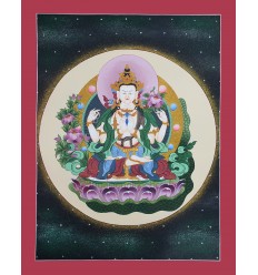 Fine Quality 20.75" x 16" Chenrezig / Avalokiteshvara Thangka Scroll Painting