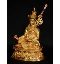 Fine Quality Gold Gilded with Face Painted Hand Carved 8.5" Guru Rinpoche Copper Statue