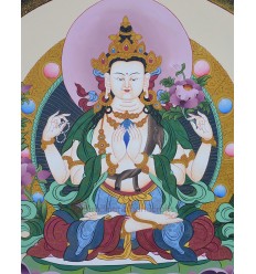 Fine Quality 20.75" x 16" Chenrezig / Avalokiteshvara Thangka Scroll Painting