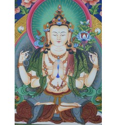 Fine Quality 33" x 22.5" Chenrezig / Avalokiteshvara Thangka Scroll Painting