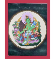 20.5" x 16" Green Tara / Dolma Thangka Scroll Painting