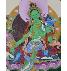 20.5" x 16" Green Tara / Dolma Thangka Scroll Painting