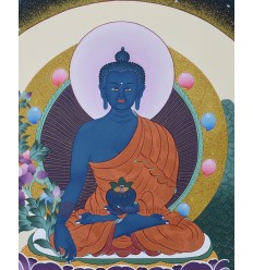 Fine Quality 21" x 16" Medicine Buddha Thangka Scroll Painting