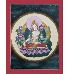 21.5" x 16.5" White Tara Tibetan Buddhist Scroll Thangka Painting