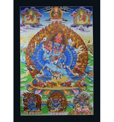 Fine Quality  32.5" x 24" Yamantaka with Consort Thangka  Scroll Painting