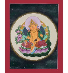  21" x 16" Yellow Dzambhala Thangka Scroll Painting