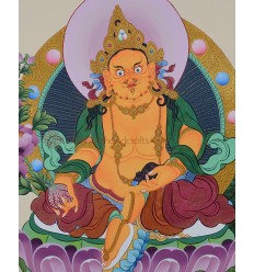  21" x 16" Yellow Dzambhala Thangka Scroll Painting