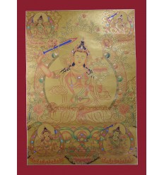 33.5" x 25" Gold  Pancha Manjushri Thangka Painting