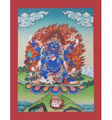 17"x13.25" Black Mahakala Thangka Painting