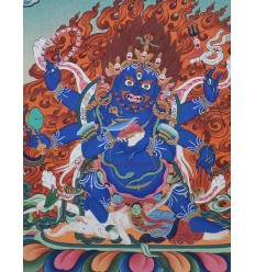 17"x13.25" Black Mahakala Thangka Painting