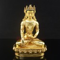 Finely Hand Carved 10.5" Crowned Shakyamuni Buddha Gold Gilded Face Painted Copper Statue Patan Nepal