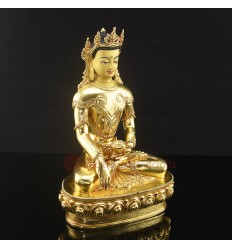 Finely Hand Carved 10.5" Crowned Shakyamuni Buddha Gold Gilded Face Painted Copper Statue Patan Nepal