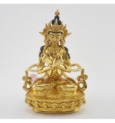 Hand Made 24 Karat Gold Gilded and Hand Painted Face 9" Vajradhara Dorje Chang Statue