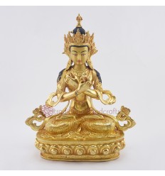 Hand Made Copper Alloy with 24 Karat Gold Gilded and Hand Painted Face 13.5" Vajradhara Dorje Chang Statue