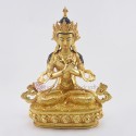 Hand Made Copper Alloy with 24 Karat Gold Gilded and Hand Painted Face 13.5" Vajradhara Dorje Chang Statue