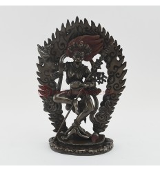Hand Made Oxidized Copper Alloy 7.5" Simha Mukhi Jogini Statue