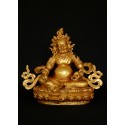 Hand Carved 9.25" Yellow Jambhala Copper Alloy Gold Gilded Antique Finish Statue From Patan, Nepal