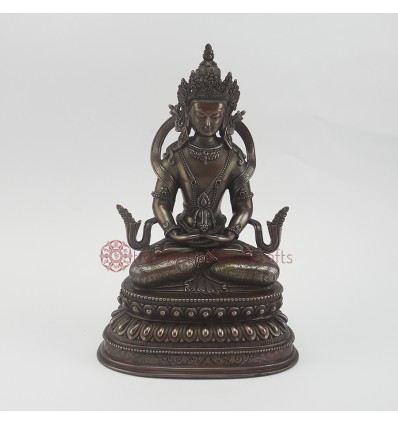 Hand Carved 9.5" Aparmita / Amitayus / Tsepame Copper Statue Oxidized Copper Alloy 