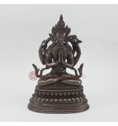 Hand Carved 9.5" Chenrezig / Four Armed Avalokiteshvara Oxidized Copper Alloy  Statue 