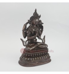 Hand Carved 9.5" Chenrezig / Four Armed Avalokiteshvara Oxidized Copper Alloy  Statue 