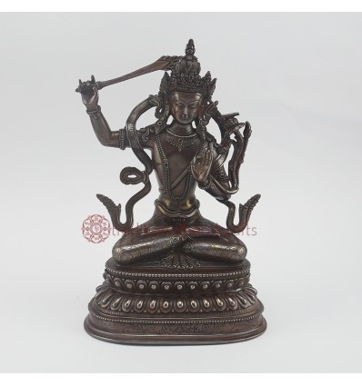 Hand Carved  9.5" Manjushri / Jambiyang  Oxidized Copper Alloy  Statue 