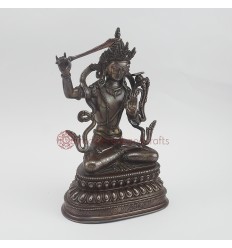 Hand Carved  9.5" Manjushri / Jambiyang  Oxidized Copper Alloy  Statue 