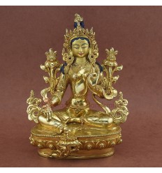 Fine Quality Hand Carved Gold Face Painted 8.5" Green Tara Copper Gold Gilded Statue Patan