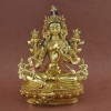 Fine Quality Hand Carved Gold Face Painted 8.5" Green Tara Copper Gold Gilded Statue Patan