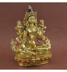 Fine Quality Hand Carved Gold Face Painted 8.5" Green Tara Copper Gold Gilded Statue Patan