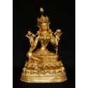 Fine Quality Hand Carved Gold Face Painted 13.5" Green Tara Copper Gold Gilded Statue From Patan, Nepal