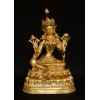 Fine Quality Hand Carved Gold Face Painted 13.5" Green Tara Copper Gold Gilded Statue From Patan, Nepal