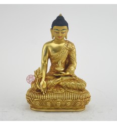 Hand Made 5.5" Medicine Buddha / Menla Gold Gilded with Face Painted Copper Statue Patan, Nepal