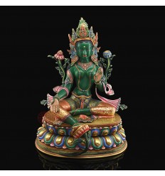 Hand Carved 20" Green Tara / Dholma Copper Statue From Nepal.