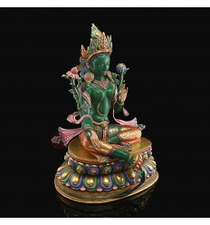 Hand Carved 20" Green Tara / Dholma Copper Statue From Nepal.