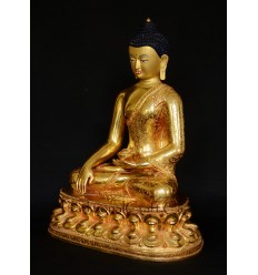 11.25" Shakyamuni Buddha Gold Gilded Face Painted Copper Statue From Patan, Nepal