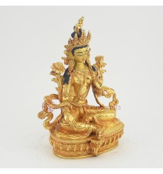 Hand Made  Gold Face Painted 9" Green Tara / Drolma Copper Gold Gilded Statue Patan