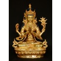 Fine Quality 12" Chenrezig Copper with Gold Gilded Hand Carved Gold Face Painted Statue from Patan, Nepal